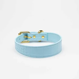 Haiwan Baby Blue Croco Thin Leather Collar