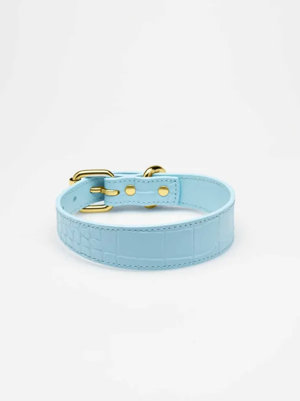 Haiwan Baby Blue Croco Thin Leather Collar