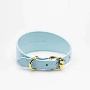 Haiwan Baby Blue Croco Wide Leather Collar