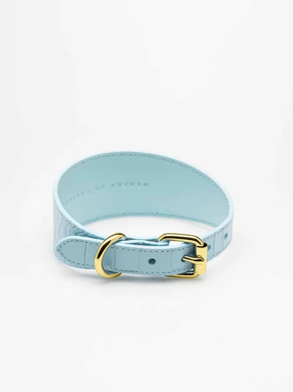 Haiwan Baby Blue Croco Wide Leather Collar