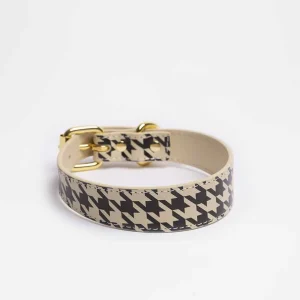 Haiwan Beige Houndstooth Thin Leather Collar