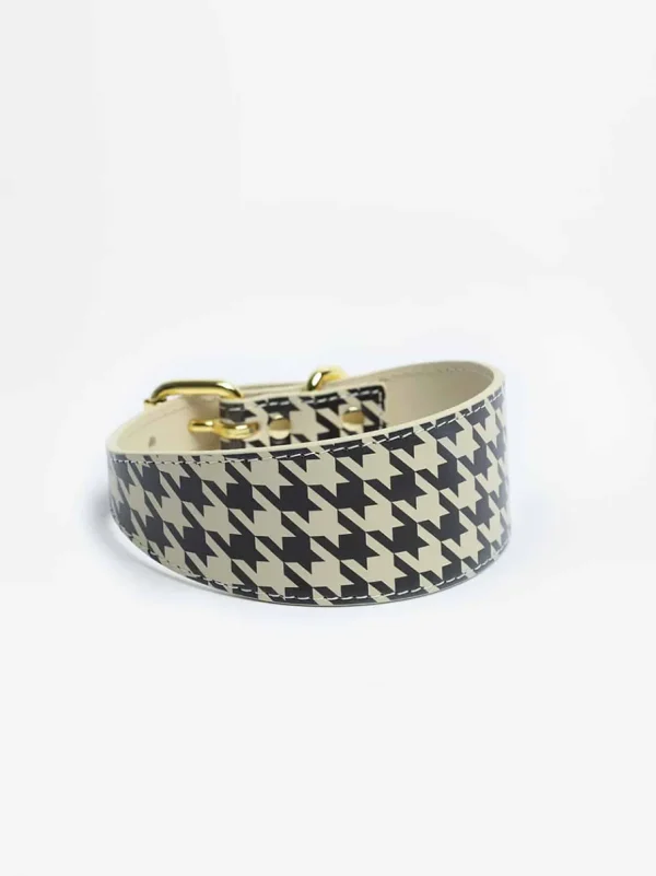 Haiwan Beige Houndstooth Wide Leather Collar