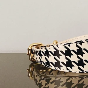 Haiwan Beige Houndstooth Wide Leather Collar