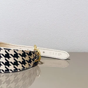 Haiwan Beige Houndstooth Wide Leather Collar