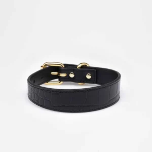 Haiwan Black Croco Thin Leather Collar