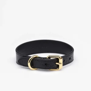 Haiwan Black Croco Thin Leather Collar