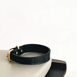 Haiwan Black Croco Thin Leather Collar