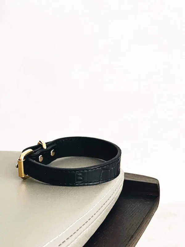 Haiwan Black Croco Thin Leather Collar