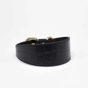 Haiwan Black Croco Wide Leather Collar