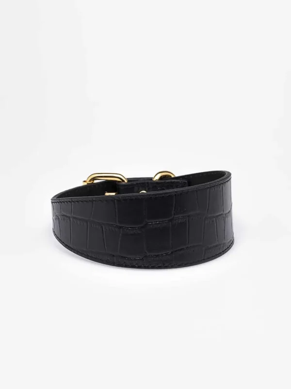 Haiwan Black Croco Wide Leather Collar