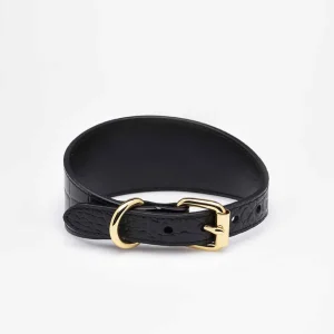 Haiwan Black Croco Wide Leather Collar