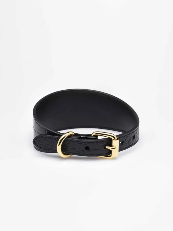 Haiwan Black Croco Wide Leather Collar