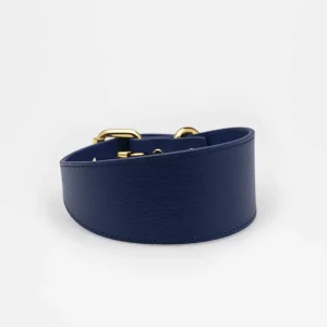 Haiwan Dark Blue Wide Leather Collar