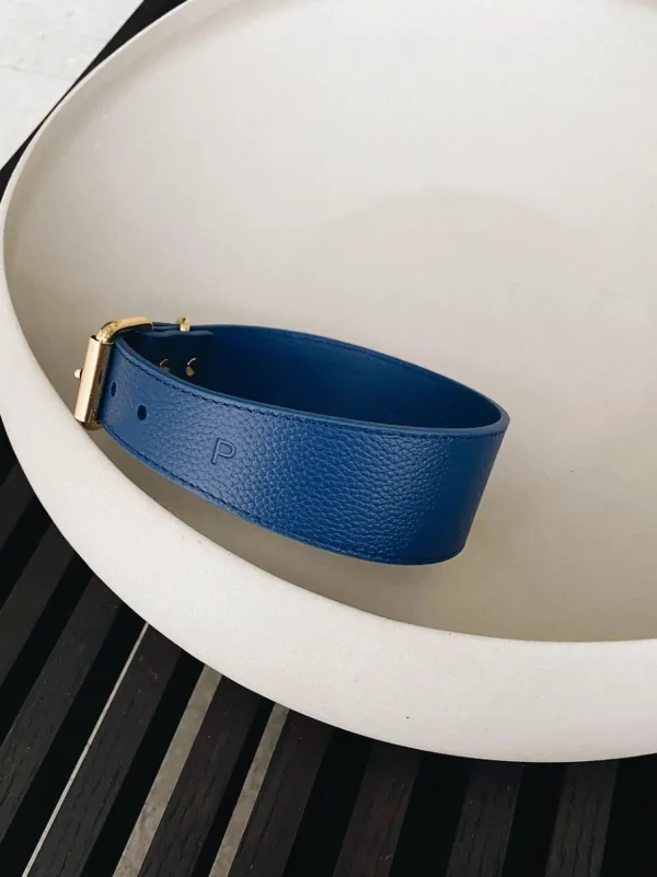 Haiwan Dark Blue Wide Leather Collar