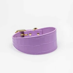 Haiwan Violet Croco Wide Leather Collar