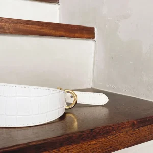 Haiwan White Croco Thin Leather Collar