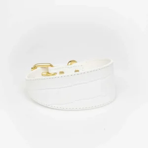 Haiwan White Croco Wide Leather Collar