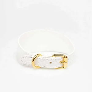 Haiwan White Croco Wide Leather Collar